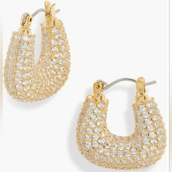 Nordstrom Elegant Gold Hoop Earrings Clear Gold with Cubic Zirconia Jewelry NWT - Picture 1 of 5